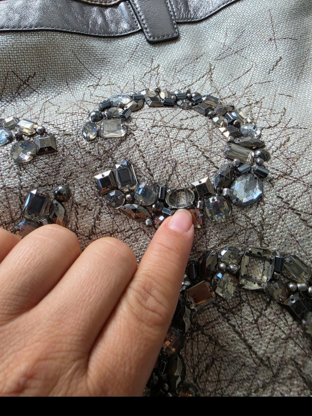 Silver Beaded Tote Bag - - Picture 5 of 12